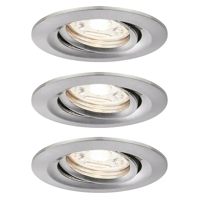 Paulmann LED-Einbauleuchten-Set Nova Mini - 12 W, Eisen gebürstet, Warmweiß, Leuchtenkopf beweglich - Drei runde Deckeneinbaustrahler aus Metall mit schwenkbaren, hellen LED-Leuchten, ideal für modernes Innendesign.\n