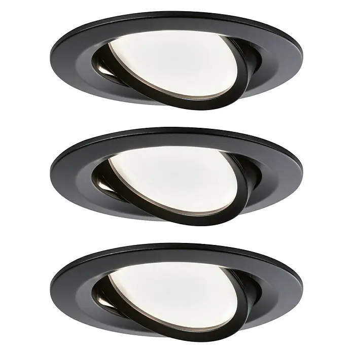 Paulmann Nova LED-Einbauleuchten-Set - 6,5 W, 3 Stk., Warmweiß, 8,4 cm, Schwarz - Deckenleuchten: Drei moderne, runde, schwarze LED-Einbaustrahler mit einem einzigartigen, verstellbaren Design.