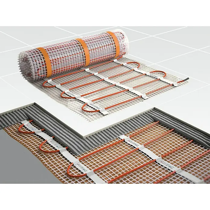 Admiral E-Power Fußbodenheizung Comfort - L x B: 25,4 x 0,5 m, Beheizbare Fläche: 12 m², 135 W - Elektrische Fußbodenheizung: Heizmatte und Installation in verschiedenen Bodenschichten für angenehme Wärme.