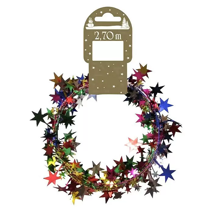 Christbaumschmuck Sterngirlande - Bunt, Kunststoff, Eckig - Bunte Sternen-Lametta-Girlande, 2,70m lang.