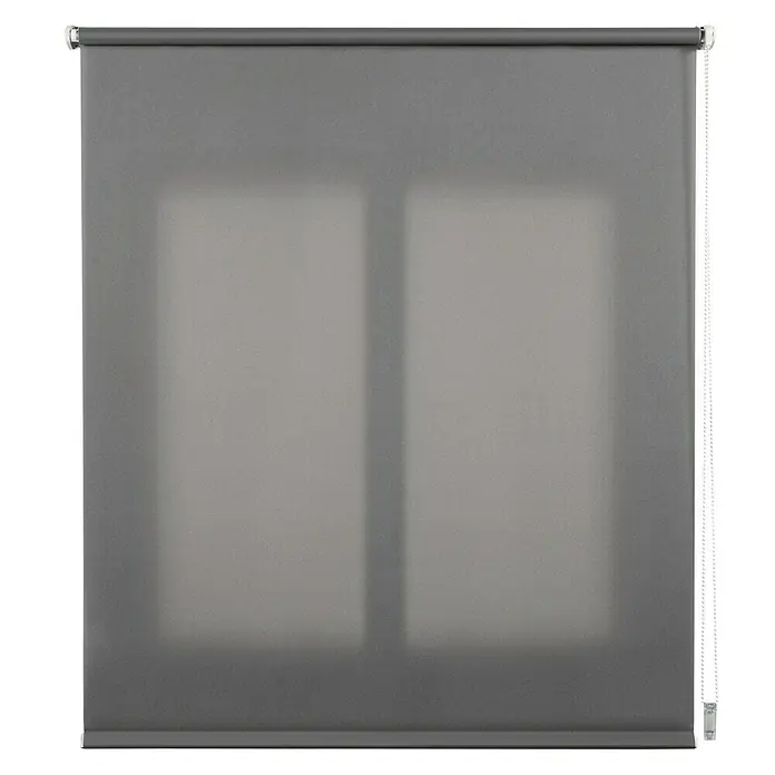 Estor enrollable Clip&Fix - An x Al: 45 x 180 cm, Asfalto - Estores enrollables grises frente a una ventana, que brindan privacidad y filtran la luz. Ideal para dormitorios u oficinas.