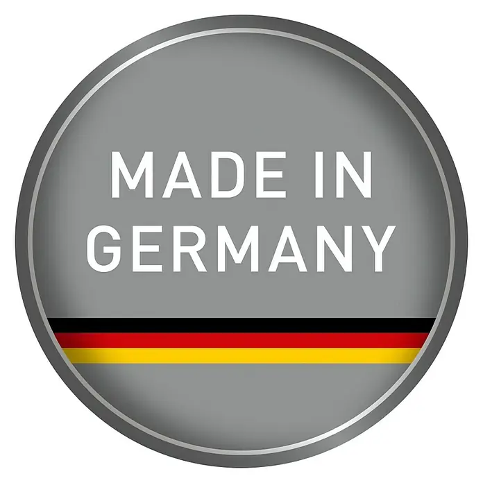 Thomas Nass-Trockensauger Powerpack 1620 C - 1.600 W, Behältervolumen: 20 l - Abbildung eines Symbols "Hergestellt in Deutschland" mit den Farben der Deutschlandflagge, das Qualität und Herkunft des Produkts hervorhebt.