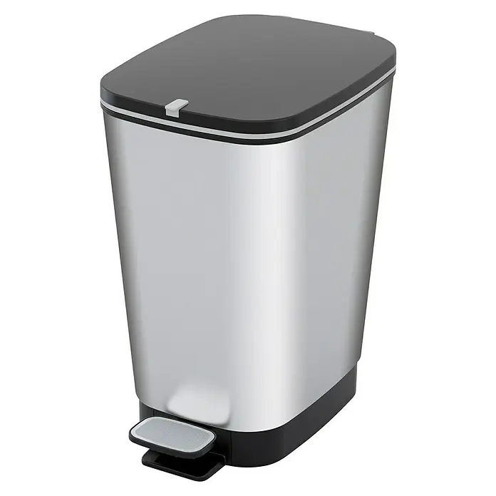 KIS Treteimer Chic - 25 l, Kunststoff, Schwarz/Silber - Abfalleimer aus Edelstahl mit Pedal, ideal für Küche oder Bad. Der Deckel ist schwarz und schließt geräuschlos.