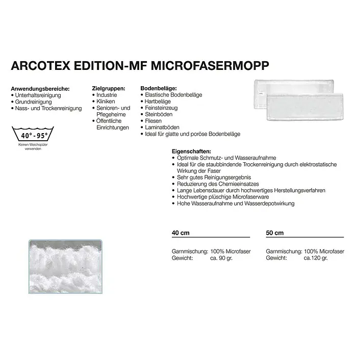 Mikrofasermopp - Breite: 50 cm, Materialspezifizierung: Mikrofaser - Detailansicht des Argotex Edition-MF Mikrofaser-Mopps, ideal für streifenfreie Reinigung und hohe Wasseraufnahme.