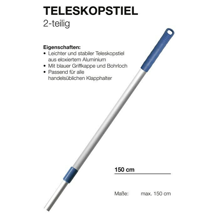 Teleskopstiel EcomopLänge Stiel: Bis 1,5 m, Aluminium Front View