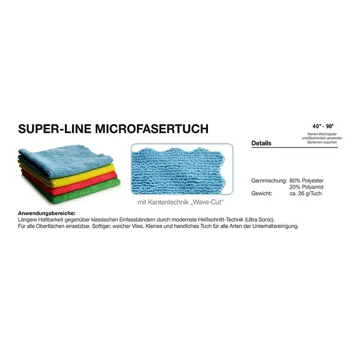 Mikrofasertuch Superline - 5 Stk., 32 x 32 cm, Mikrofaser, Rot - Super-Line Microfasertuch, ideal für streifenfreie Sauberkeit. Langlebig und vielseitig einsetzbar für verschiedene Oberflächen.