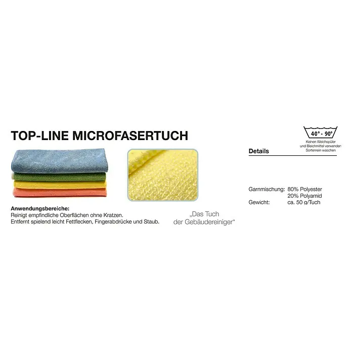 Mikrofasertuch Topline - 5 Stk., 40 x 40 cm, Mikrofaser, Blau - Ein Stapel TOP-LINE Mikrofasertücher in verschiedenen Farben. Ideal für Reinigung und Pflege verschiedener Oberflächen.
