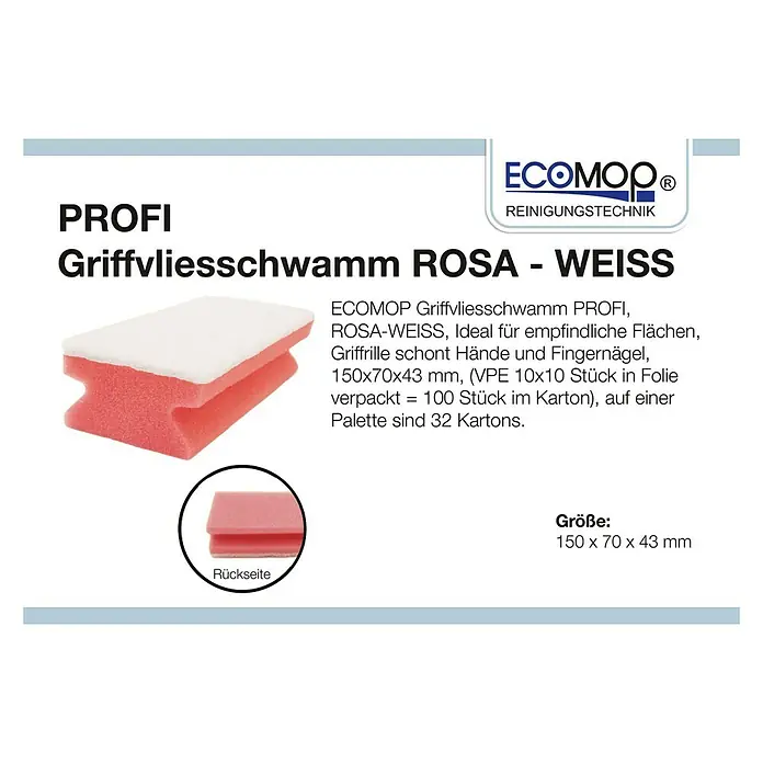 Reinigungsschwamm - 10 Stk., Rot - Abbildung eines Profi Griffvliesschwamms ROSA-WEISS, ein Reinigungswerkzeug.