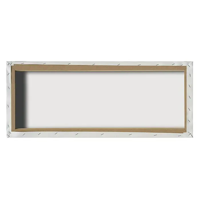 Leinwandbild Young Living - Motiv: Stop, B x H: 30 x 80 cm - Nahaufnahme der Rückseite einer Leinwand, die die Holzkeilrahmenkonstruktion und die gespannten Leinwanddetails zeigt.