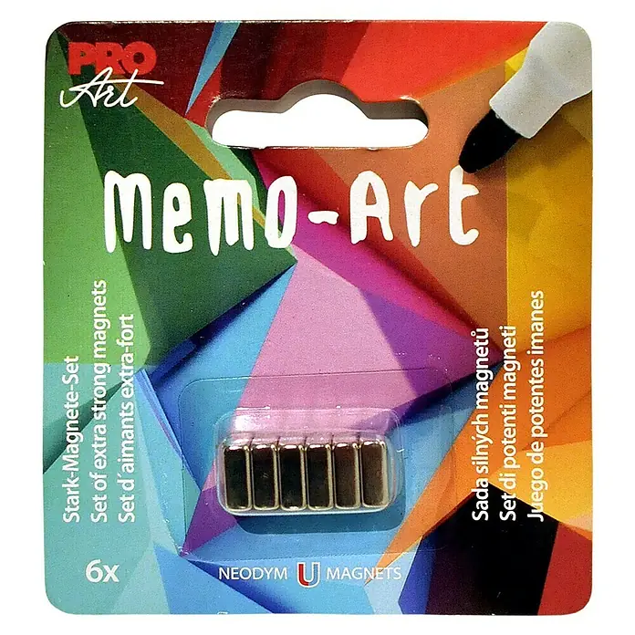 ProArt Magnete Memo-Art - 6 Stk., Eckig - Packung Memo-Art Magnete mit 6 extra starken Neodym Magneten für Büro, Schule oder Zuhause.