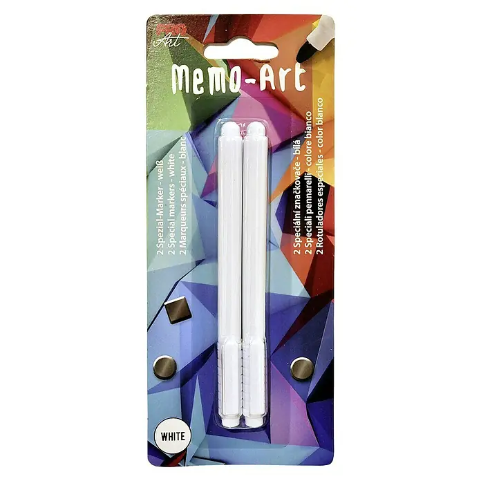 ProArt Memoboard Stifte - 2 Stk., Weiß - Das Bild zeigt eine Packung Memo-Art-Marker, ein Set aus zwei weißen Spezialmarkern für besondere Anwendungen, ideal für kreative Projekte.