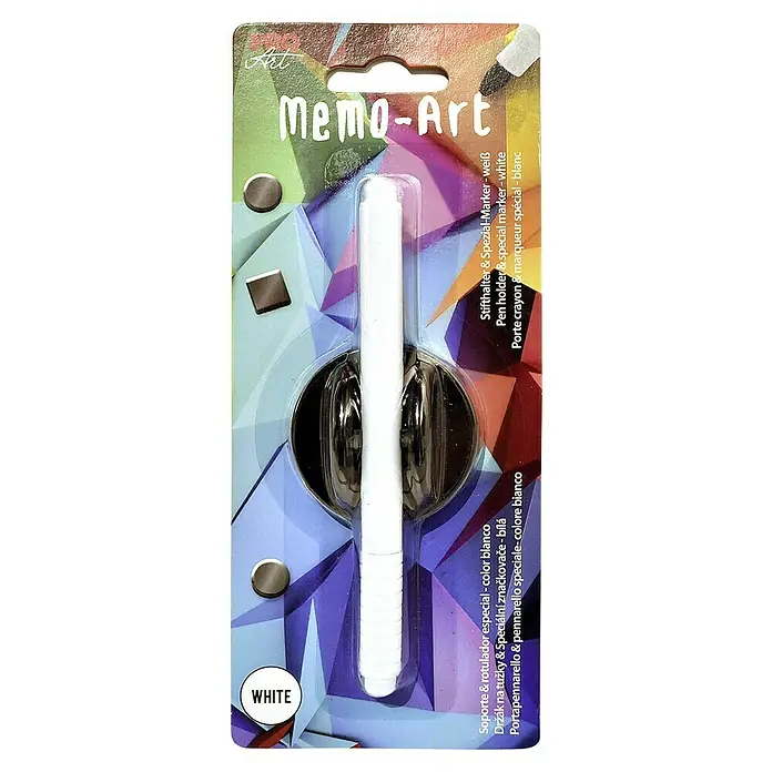ProArt Memoboard Stifte - 1 Stk., Weiß - Verpackung eines Memo-Art Stifthalters mit Spezialmarker in Weiß, ideal für Notizen und kreative Projekte.