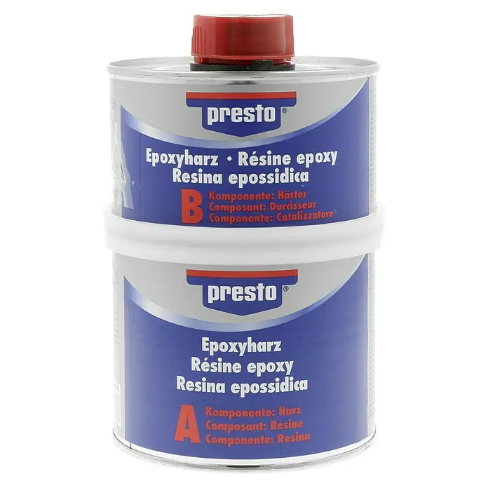 Presto Epoxyharz - 500 g - Zwei Dosen Presto Epoxidharz, Komponente A und B, für verschiedene Anwendungen im Haushalt und Handwerk.