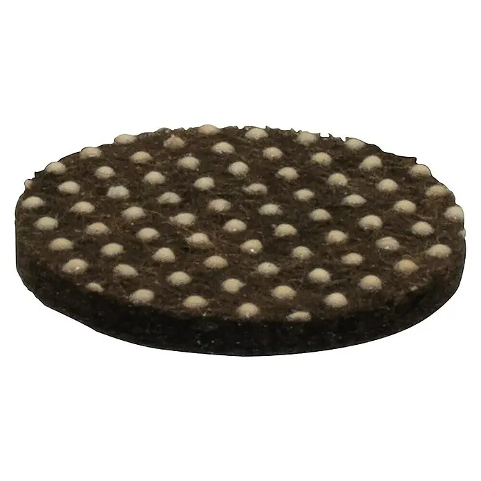 Wagner System Filzgleiter-Set - 12 Stk., Ø x H: 2,8 mm x 0,3 cm, Braun - Nahaufnahme eines braunen Möbelgleiters mit weißen Noppen. Ideal zum Schutz von Böden vor Kratzern durch Möbel.