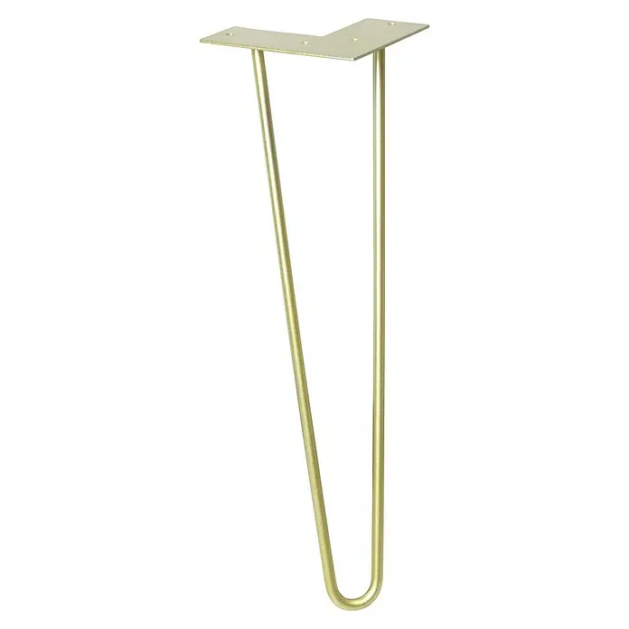 Wagner System Möbelfuß Hairpinlegs - Stahl, Höhe: 40 cm, Gold - Dieses Bild zeigt ein einzelnes, goldenes Haarnadel-Tischbein vor einem schwarzen Hintergrund. Perfekt für DIY-Möbelprojekte!