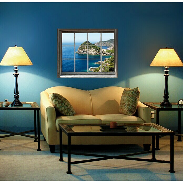 Vinilo forma ventana (Playa y rocas, 75 x 60 cm)