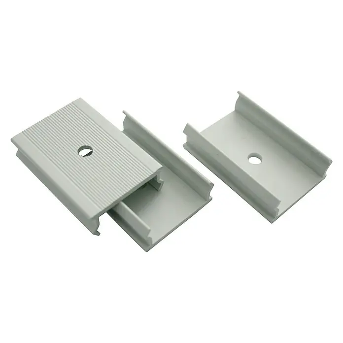 Perfil para cable Uni - 2 m x 1,9 cm x 6,3 cm, Poliestireno - Dos perfiles de aluminio plateados con ranura y orificio, adecuados para el montaje de paneles solares y otras construcciones.