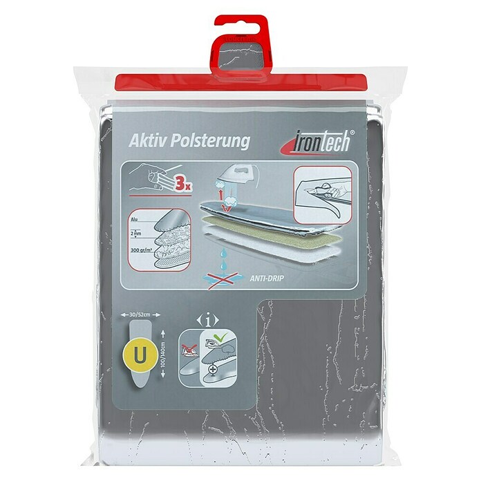 Bügelbrettbezug Extra Gepolstert & Superweich, 3-Schicht-Design Für Schnelleres Bügeln - Passend Für Standard-Bügelbretter Bis 125 Cm, Grau