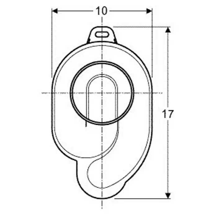 Geberit Urinal-Absaugsiphon Jetex 152.950.11.1 - Abgang: Waagerecht - Abbildung eines Produkts mit den Maßen 10 und 17. Technische Zeichnung.
