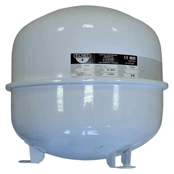 Membran-Ausdehnungsgefäß Zilflex H - 35 l, Betriebsdruck: 1,5 bar - 4 bar - Weißer Zilmet-Druckausdehnungsbehälter, ideal für Heizungs- und Sanitärsysteme. Zuverlässiger Druckausgleich und lange Lebensdauer.