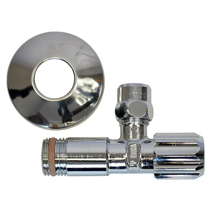 Schell Eckventil - ½″, Durchmesser: 10 mm, Verchromt - Glänzendes Eckventil-Set mit Rosette, ideal für die Installation unter Waschbecken und Toiletten, bietet zuverlässige Funktionalität und stilvolles Design.