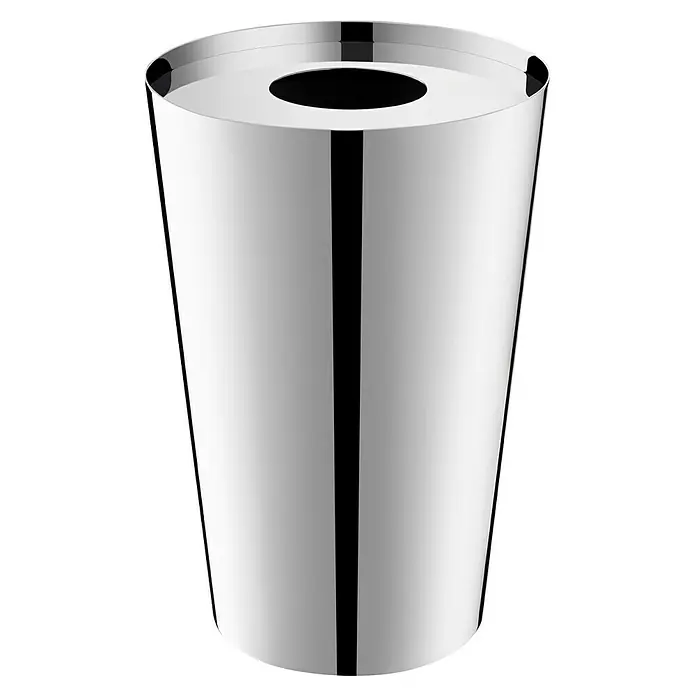 Zack Lyos Kosmetikeimer - 5 l, Edelstahl, Silber - Silberfarbener runder Abfalleimer aus Metall mit zentraler Öffnung. Ideal für Büro und Bad, vereint Funktionalität und modernes Design.