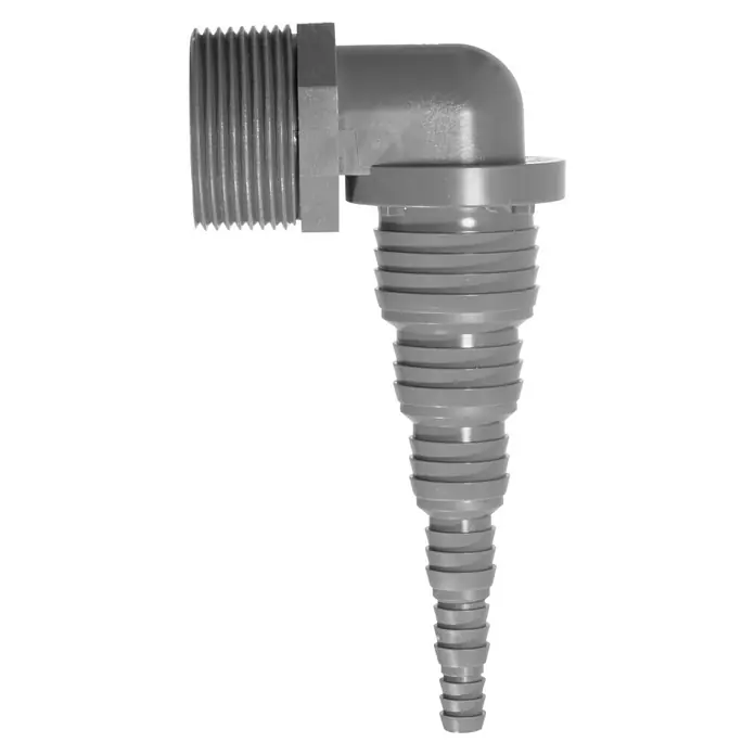 Schlauchwinkel Airfit - 1 ¼″, Durchmesser: 32 mm - Grauer PVC-Schlauchverbinder, 90-Grad-Winkel, mit Gewindeanschluss und gestuftem Schlauchanschluss für verschiedene Schlauchgrößen.