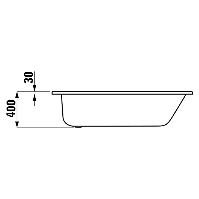 Sanicomfort Badewanne - 160 x 70 cm, Stahl-Email, Weiß - Technische Zeichnung einer rechteckigen Badewanne mit den Maßen 400 x 30 mm.