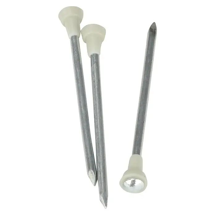 Voltomat Stegleitungsnägel - Länge Nagel: 50 mm, 100 Stk. - Drei Stifte mit weißen Köpfen. Ideal zum Befestigen von leichten Gegenständen und zum Basteln.