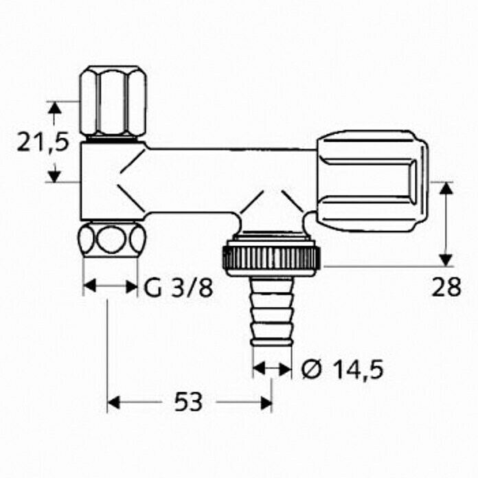 Schell Geräteventil Comfort 2⅜″, ¾″, Verchromt Sketch