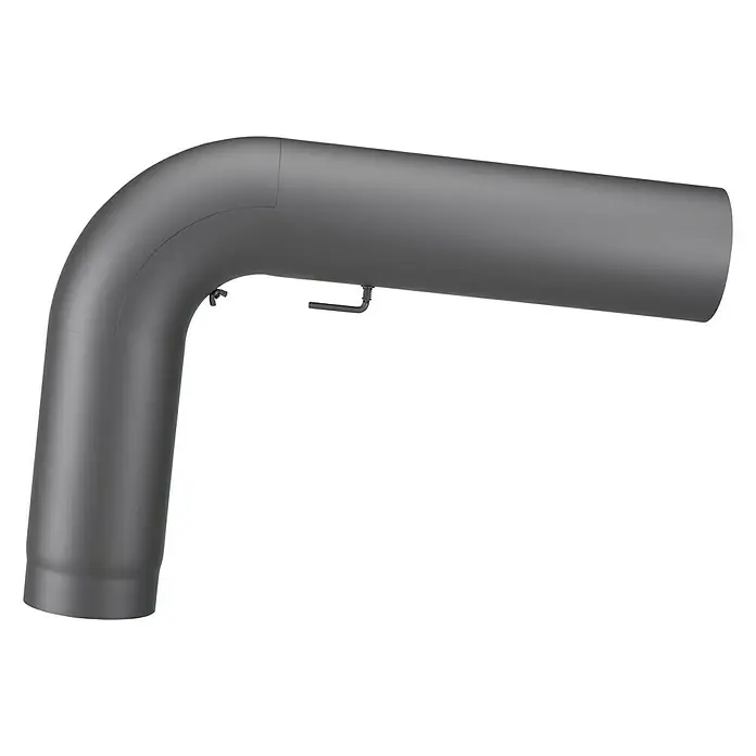 Justus Kaminrohr-Set - Durchmesser: 150 mm, Gezogen, Gussgrau - Abgebildeter grauer Auspuffkrümmer. Die gebogene Rohrkonstruktion leitet Abgase effizient ab und ist robust verarbeitet.
