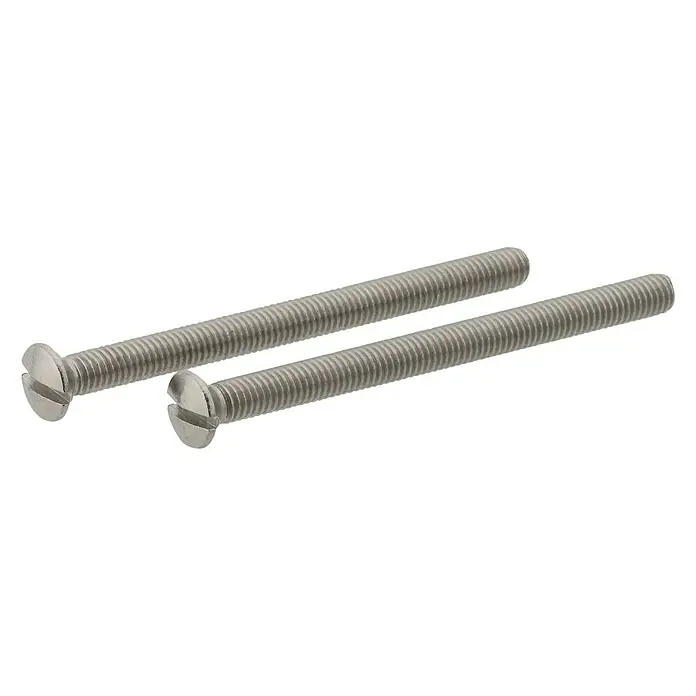 Schraube Simplex - M 6, Länge: 7 cm, 2 Stk. - Nahaufnahme von zwei Flachkopfschrauben mit durchgehendem Gewinde. Ideal für präzise Befestigungen in Holz- und Metallkonstruktionen.