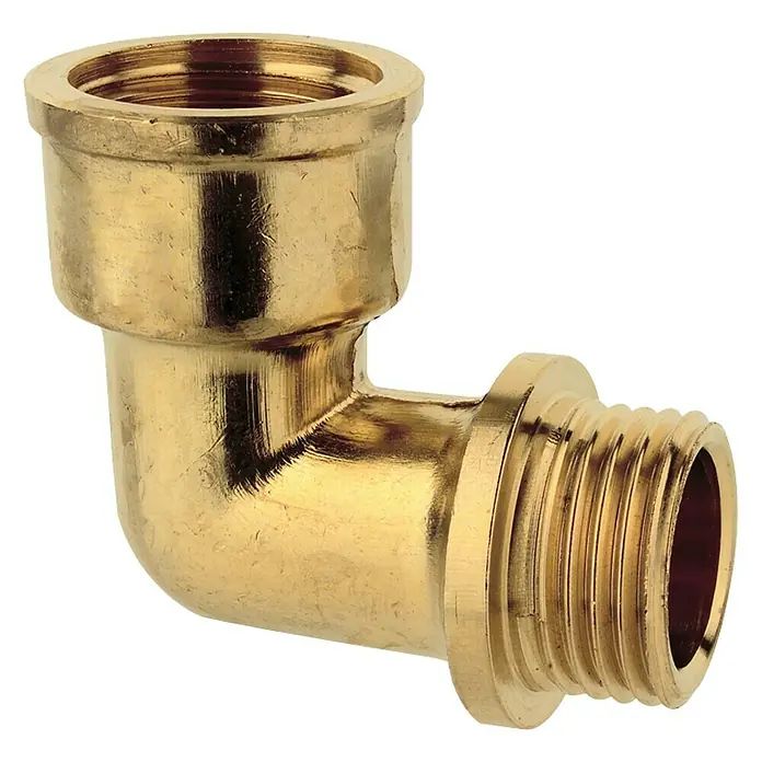 Winkel IA - 1″, Messing, Blank - Messing Winkelstück mit Innengewinde und Außengewinde, ideal für Sanitärinstallationen und Heizungssysteme.