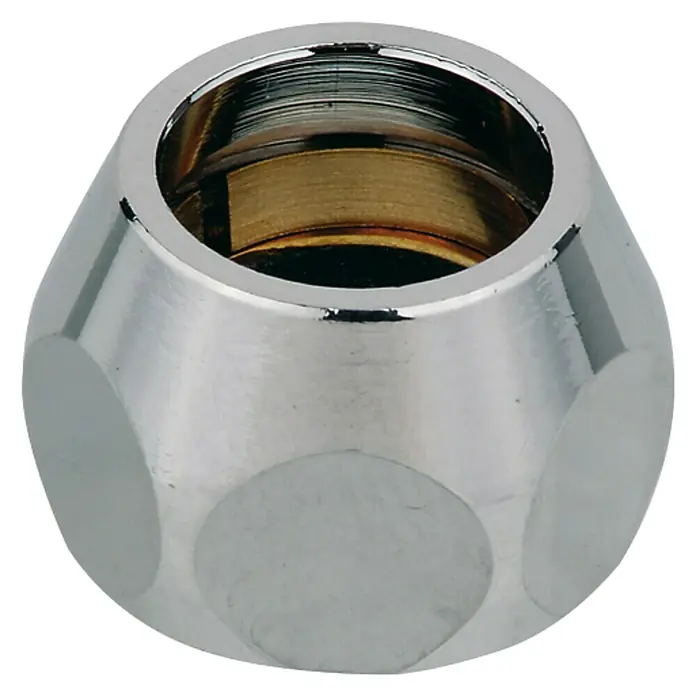 Quetschverschraubung - ⅜″ x 12 mm, Verchromt - Verchromte Sechskantmutter mit Innengewinde, ideal für Sanitärinstallationen und andere Anwendungen, die eine sichere Befestigung erfordern.