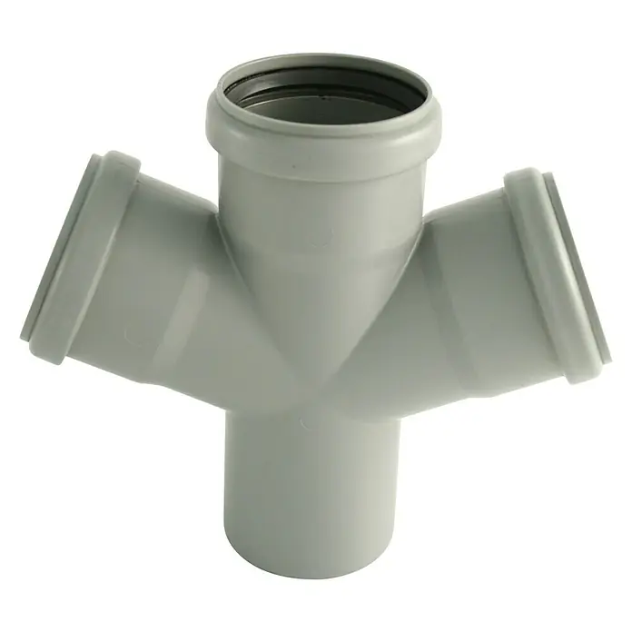 HT-Doppelabzweig - DN 75, 67 ° - Grauer PVC-Y-Abzweigverbinder für Sanitäranwendungen, ideal für Abwasserleitungen. Robuste Konstruktion und einfache Installation.