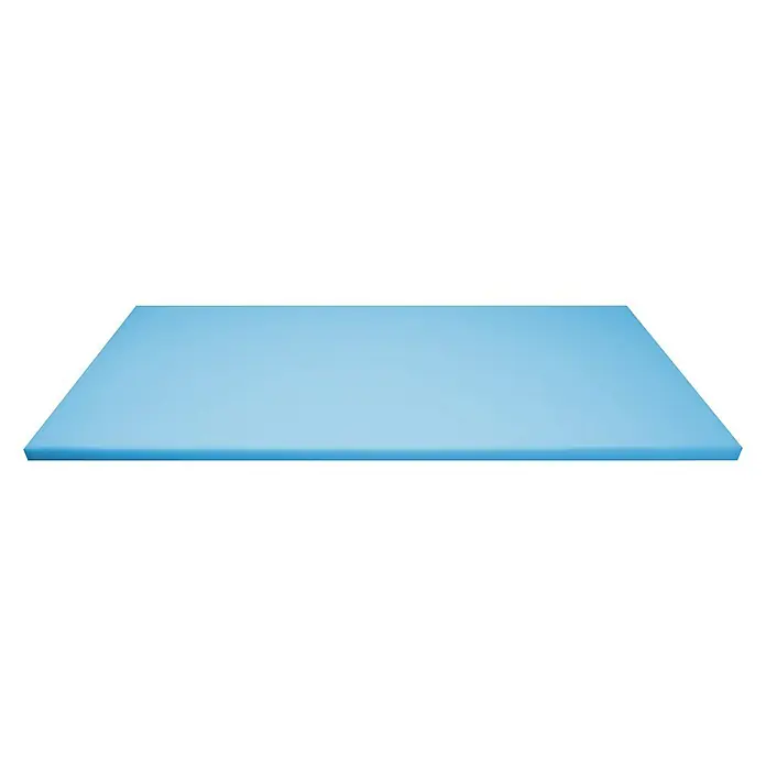 Schaumstoff Isopur - PU-Schaum, 100 x 200 x 4 cm - Hellblaue, rechteckige Oberfläche, möglicherweise eine Tischplatte oder eine Plattform. Ideal für Produktpräsentationen.