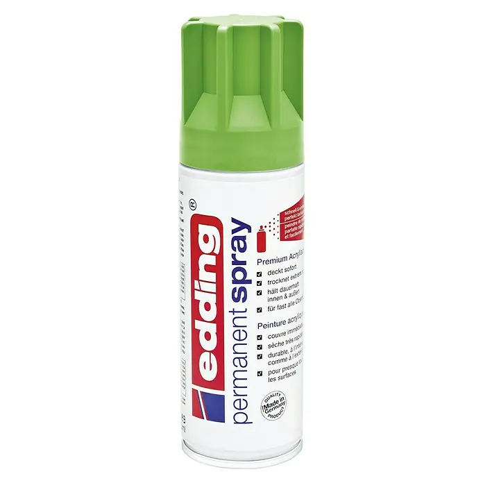 Edding Sprühlack - Gelbgrün (RAL 6018), Seidenmatt, 200 ml - Dose Edding Permanent Spray Acryl Lack in Hellgrün, ideal zum schnellen und dauerhaften Lackieren im Innen- und Außenbereich.