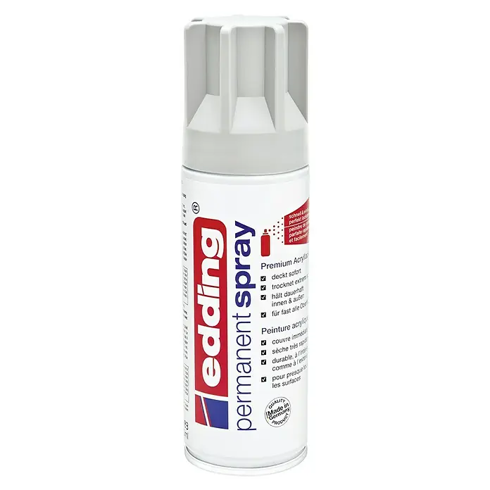 Edding Sprühlack - Lichtgrau (RAL 7035), Seidenmatt, 200 ml - Dose Edding Permanent Spray Premium Acryl Lack, die schnell deckt und extrem schnell trocknet, für dauerhafte Innen- und Außenanwendungen.