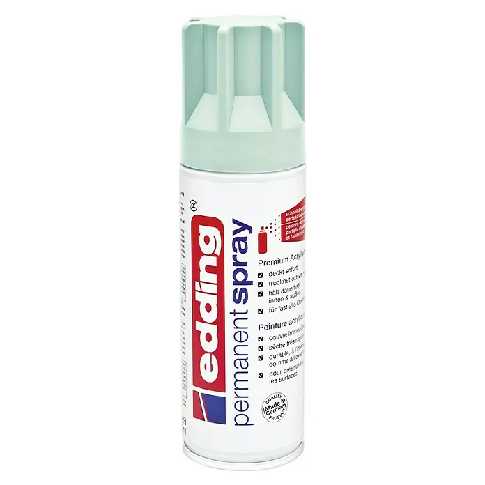 Edding Sprühlack Pastell - Mint, Seidenmatt, 200 ml - Eine Dose Edding Permanent Spray in Mintgrün. Ideal für dauerhafte und schnell trocknende Lackierungen im Innen- und Außenbereich.