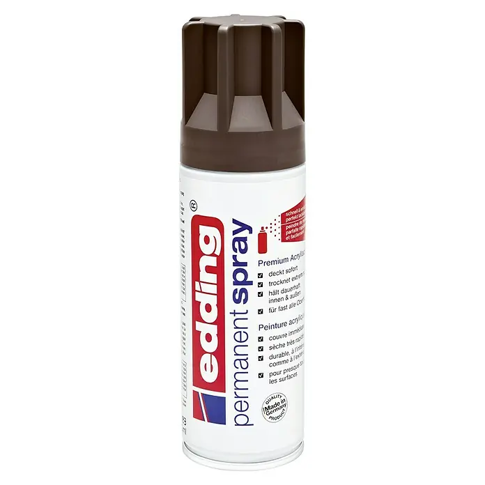 Edding Sprühlack - Schokobraun (RAL 8017), Seidenmatt, 200 ml - Eine Dose Edding Permanent Acryllackspray in Braun, ideal zum schnellen und dauerhaften Lackieren im Innen- und Außenbereich.