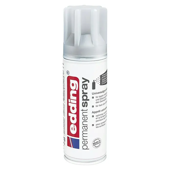 Edding Sprühlack Grundierung - 200 ml, Universalgrundierung - Edding Permanent Spraydose in Weiß, ideal für schnelle, perfekte Grundierungen und zum Optimieren von Haftung und Glanz auf fast allen Oberflächen.