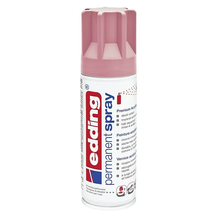 Edding Sprühlack Pastell - Mauve, Seidenmatt, 200 ml - Farbdose Edding Permanent Spray Premium Acryl in Rosa für dauerhafte Innen- und Aussenanwendungen, ideal für vielfältige Gestaltungsideen.