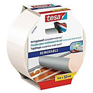 Tesa Verlegeband (10 m x 50 mm, Beidseitig selbstklebend, Rückstandslos entfernbar, Geeignet für: Teppiche)