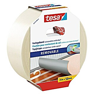 Tesa Verlegeband (25 m x 50 mm, Beidseitig selbstklebend, Rückstandslos entfernbar, Geeignet für: Teppiche)