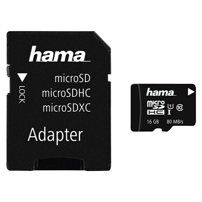 Hama microSDHC-Karte1 x microSDHC-Karte 16 GB, 1 x SD-Adapter, 16 GB Front View