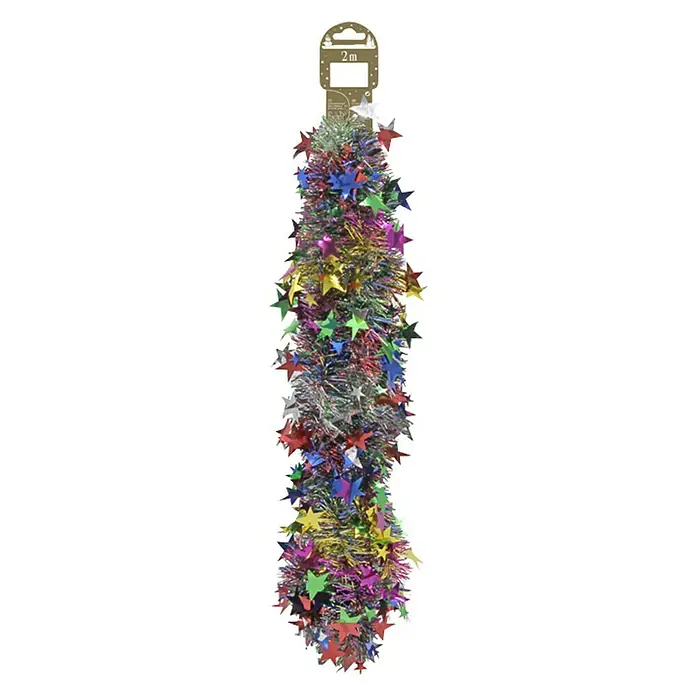Christbaumschmuck Girlande - Bunt, Kunststoff, Eckig - Weihnachtsbaumgirlande mit bunten Sternen. Ideal für festliche Dekorationen und eine fröhliche Atmosphäre während der Feiertage.