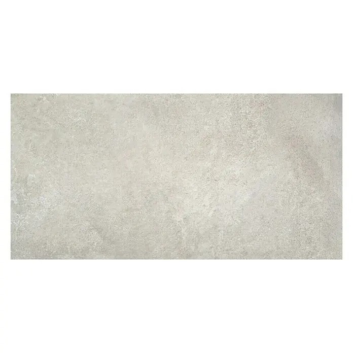 BHS Showroom Pavimento porcelánico Lorraine - 120 x 60 cm, Gris, Rectificado - Primer plano de una sola baldosa de suelo rectangular gris con una superficie mate y ligeramente texturizada.