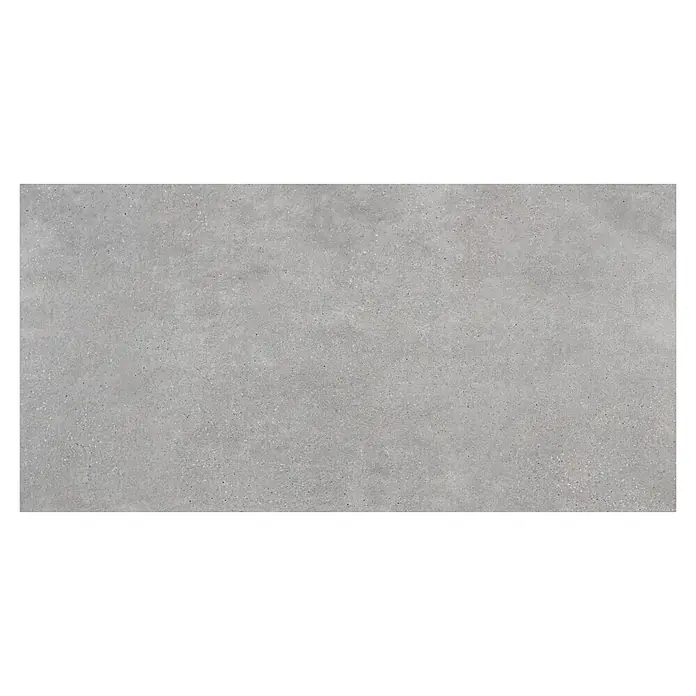 BHS Showroom Pavimento porcelánico Claire - 120 x 60 cm, Cemento, Rectificado - Primer plano de una moderna baldosa de hormigón gris con textura sutil, ideal para interiores minimalistas.
