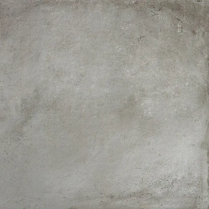 BHS Showroom Pavimento porcelánico Stoneage Soft - 60 x 60 cm, Ceniza, Rectificado - Primer plano de una baldosa de hormigón gris con texturas sutiles y variaciones tonales, ideal para interiores modernos.\n