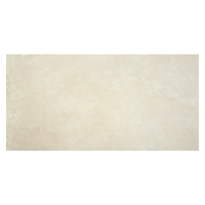 BHS Showroom Pavimento porcelánico Lorraine - 120 x 60 cm, Arena, Rectificado - Una muestra de baldosa de suelo beige claro con un sutil marmoleado, ideal para espacios habitables modernos. El color neutro complementa varios estilos.